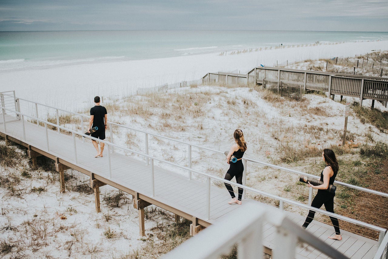 yoga on the beach with 360 Blue